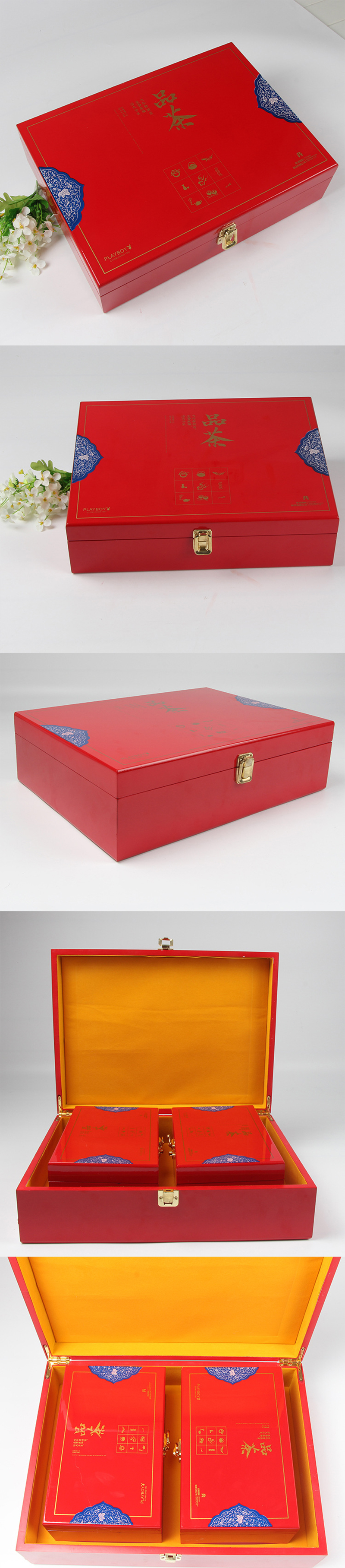 红色高档茶叶礼盒木盒设计