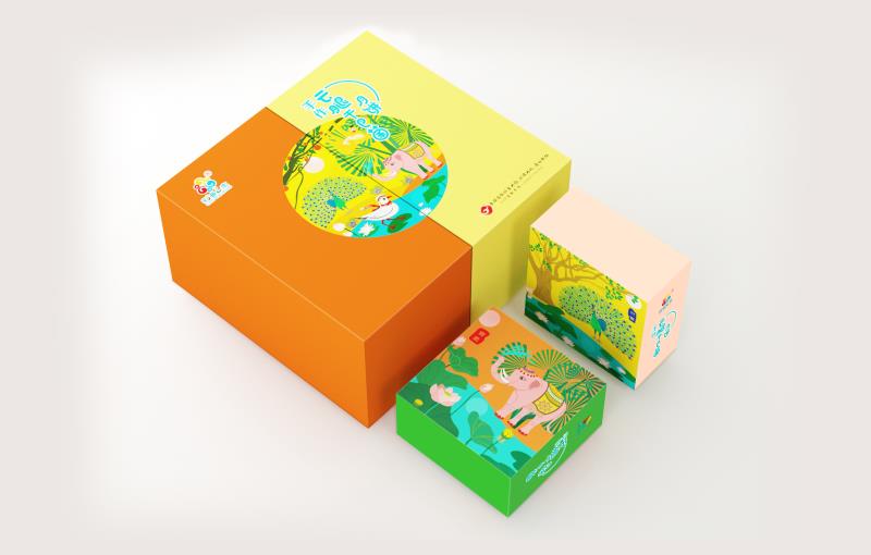 新国风异形对开盒型，半圆对图月饼盒设计定制