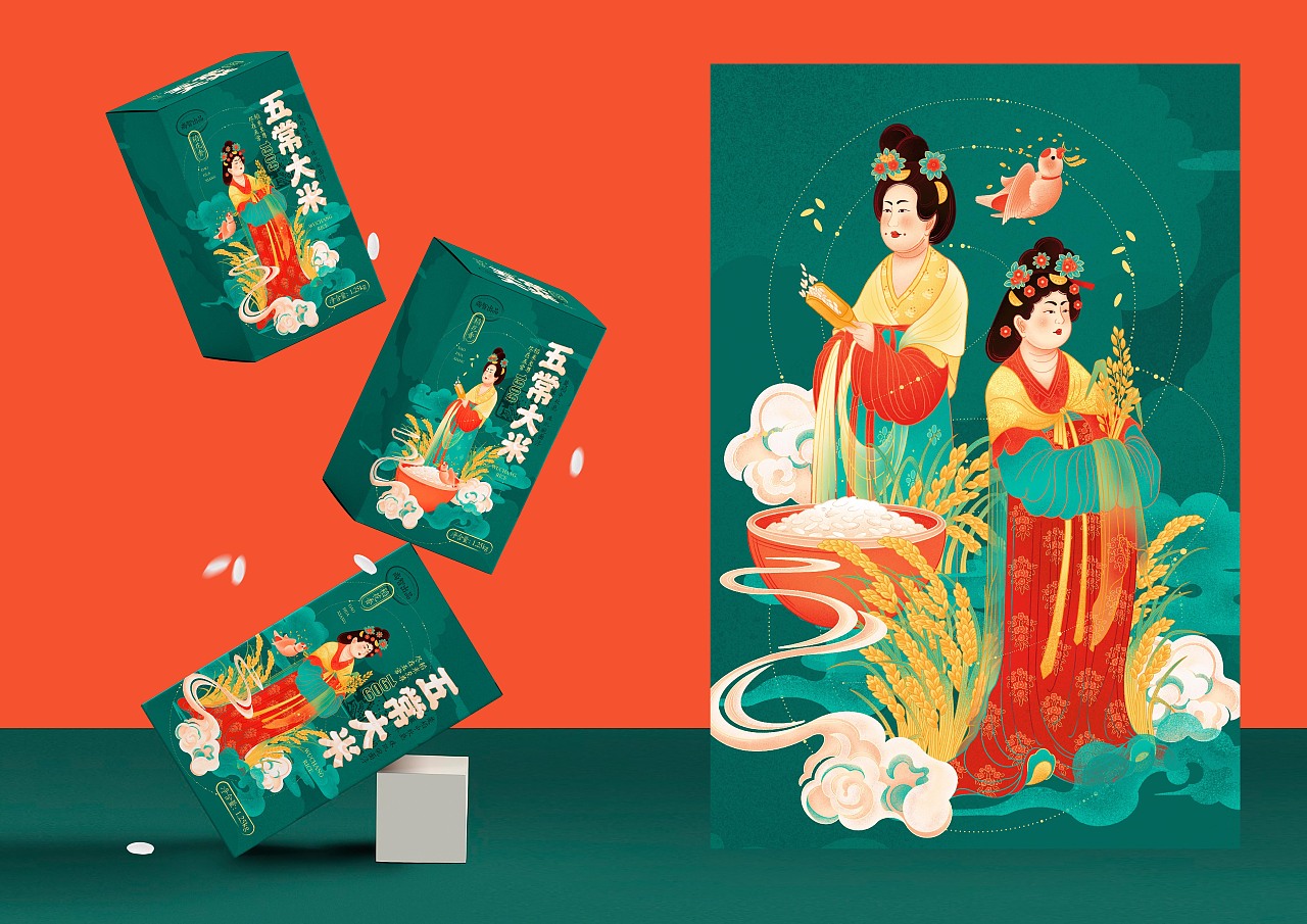 《稻花香》大米插畫包裝禮盒設計